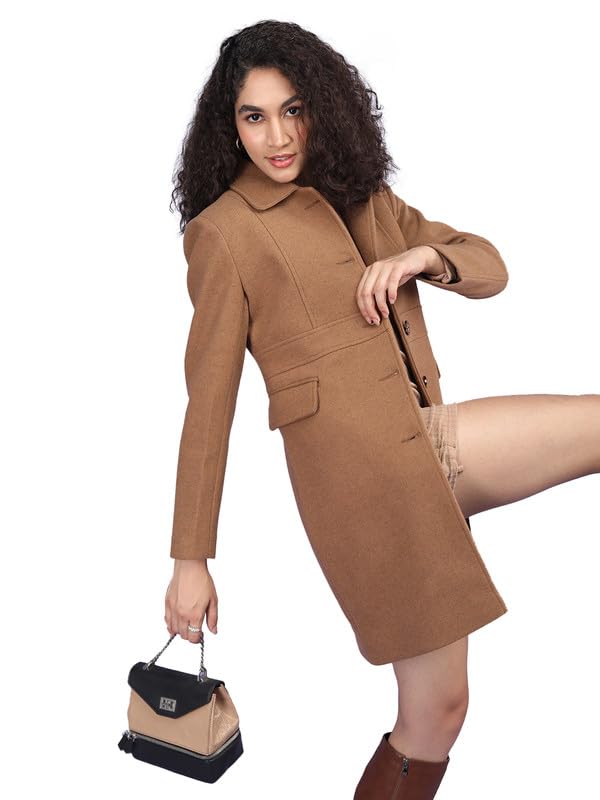 Image of PLAGG Women Winter Wear Long Length Overcoat with Wool blend and Comfort fit