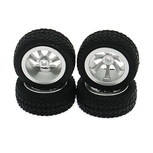 RCAWD RC Tires and Wheel Rims for 1/28 Wltoys,4 Pack Aluminum Alloy Rim Wheel for RC Car K989 K969 P929 Drift Racing Rally Kyosho Mini-Z Mini-Q Off Road Hopup Upgraded Parts Silver