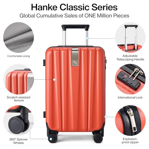 Image of Hanke Luggage Sets 3 piece Carry On Luggage with Wheels PC Hard Shell Suitcases Lightweight Checked Tsa Luggage Extra Large Travel Suitcase Woman Men 20 /24 /29 Inch （Orange）