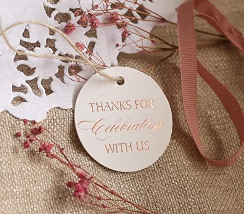 Thank You Gift Tags, Rose Gold Foil, 30 Pack, Thanks for Celebrating with Us Party Wedding Tags (Rose Gold Tags Round Circle 3)