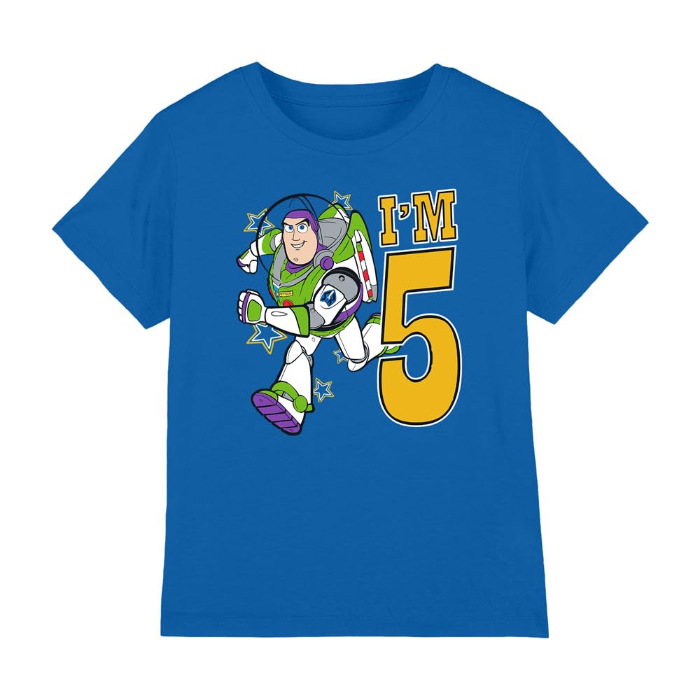 Toy Story Boys Birthday Buzz I'm 5 Unisex Kids T-Shirt, Royal, 3-4 Years UK