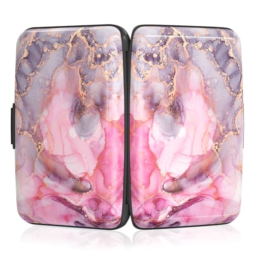 Image of Rimilak Aluminuml Credit Card Holder, Mini Credit Card Wallet RFID Blocking Slim Metal Hard Case for Women Men, Pink Flow Mable
