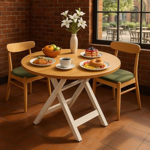 Image of Multi-Purpose Portable Foldable Wooden Table Desk with Durable Powder Coated Finish - Perfect for Home, Dining, Study, Coffee Table,Compact Spaces Pre-Assembled (L*81,B*80,H*75) cm.