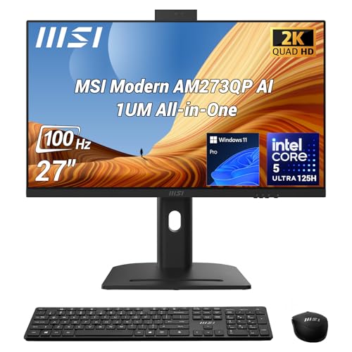 Image of msi Modern AM273Q Business All-in-One Desktop, Intel Core 5 125H, 27 inch IPS QHD 2560 * 1440, 32GB DDR5, 1TB SSD, Wi-Fi 6, IR Camera, HDMI, DP, AI PC, Wireless KB & Mouse, Windows 11 Pro, Black