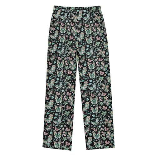 senya Vintage Green Butterflies Long Pajama Pants Bottoms Soft Sleepwear with Pockets