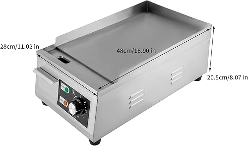 Miniatura 4 de Plancha eléctrica comercial de 19 pulgadas, parrilla superior plana para encimera, 1300 W, 110 V, acero inoxidable, Teppanyaki, parrilla grande para