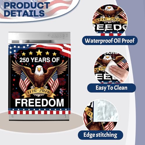 Image of 4th of July Patriotic Dishwasher Magnet Cover, 250 Years Anniversary Dishwasher Magnet Covers American Flag USA Dishwasher Sticker Summer Dish Washer Magnets Kitchen Refrigerator Fridge Panel Decal