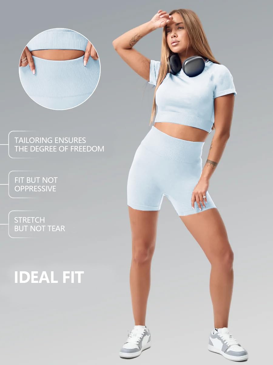 Ensembles D'entraînement pour Femmes Top Court Sans Coutures 2 Pièce Short Taille Haute Tenues Décontractées Yoga Fitness Gym