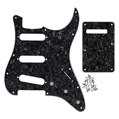 IKN 4Ply Black Pearl ST Pickguard Backplate Set for 3 Single Coil Pickups-11 Hole, come with Pickguard Screws Cover