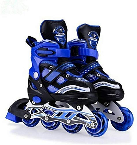 SEASPIRIT Inline Skates Size Adjustable All Pure PU Wheels it has Aluminum which is Strong with LED Flash Light on Wheels Age Group 6-14 Years Assorated Design & Multi Colour (Blue)