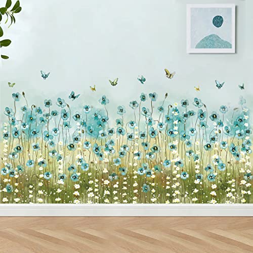 Vinilos decorativos flores y mariposas azul y blanco 4 hojas miniatura 1