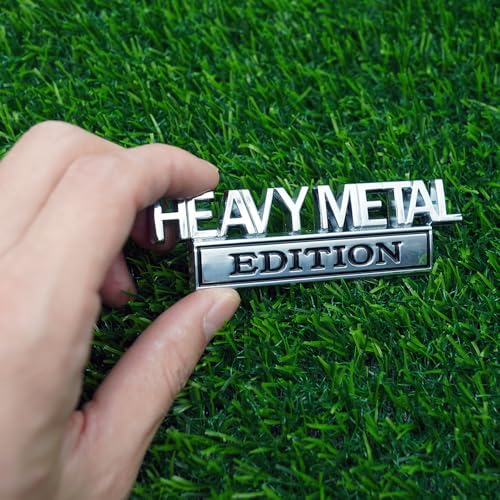 Image of Pair Set Heavy Metal Edition Emblem 3D Fender Badge Decal Sticker Nameplate for Universal Vehicle, Car, Truck, SUV Motorcycle Accessories (Silver Black)