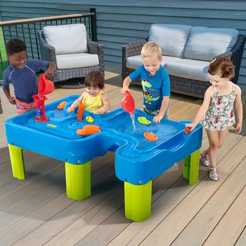 Image of Simplay3 Big River and Roads Water Play Table, Outdoor Activity Table with Track Toys for Toddlers and Kids, 9 Accessories Included, Made in USA