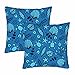 Kwadratowe Poszewki na Poduszki 45x45 zestaw 2,muszle w gwiazdki niebieskie Doodle,poliestrowe Poszewki na Poduszki niewidoczny zamek błyskawiczny Poszewki na Poduszki do sypialni Sofa kawiarnia