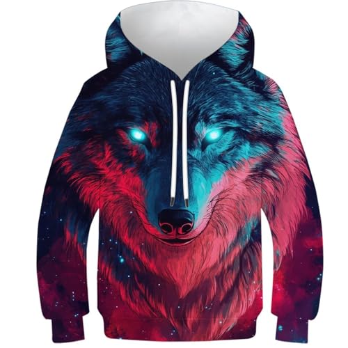 Pull loup imprimé 3D sweat à capuche sport décontracté enfant 12-14 ans