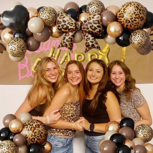 Image of 70Pcs Cheetah Print Birthday Decorations, Black Brown Gold Leopard Balloons