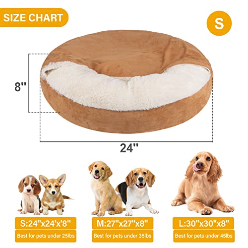 MICOOYO Hooded Dog Bed Small, Cozy Donut Dog Blanket Bed for Doggie Claming Pet Caved Bed for Cats Puppies (Small, Wheat) - Image 2