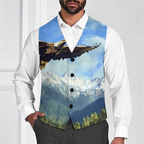 Eagle Soaring Above Mountains Men's Formal Suit Vest for Business Formal Or Casual Dress Waistcoat Wedding2