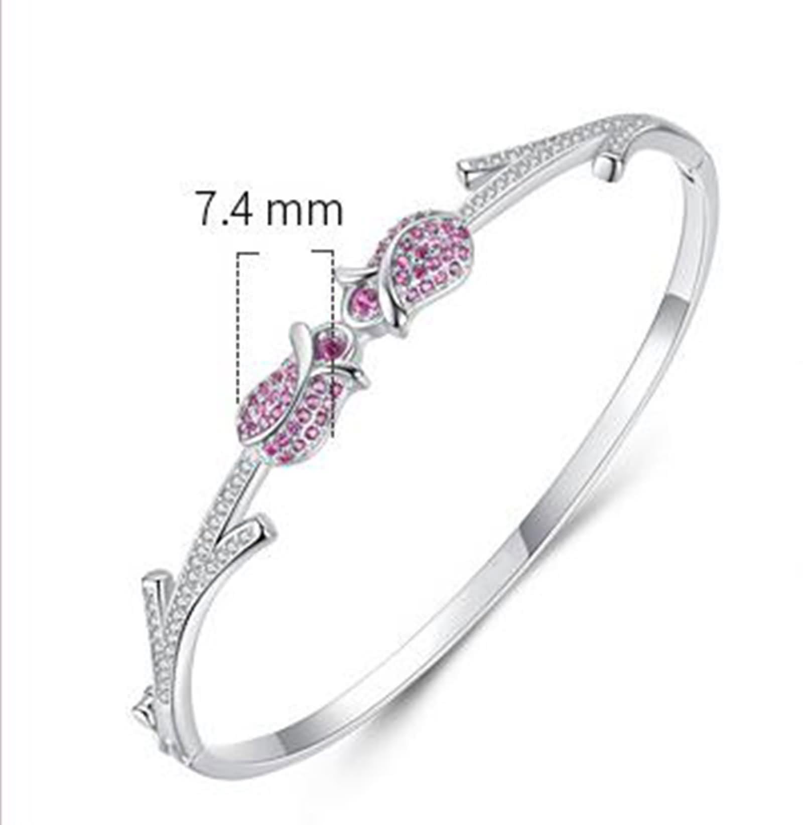 Pulsera para mujer, pulsera para mujer, rosa con rubí creado en laboratorio, oro blanco, regalos únicos para amigas y mujeres