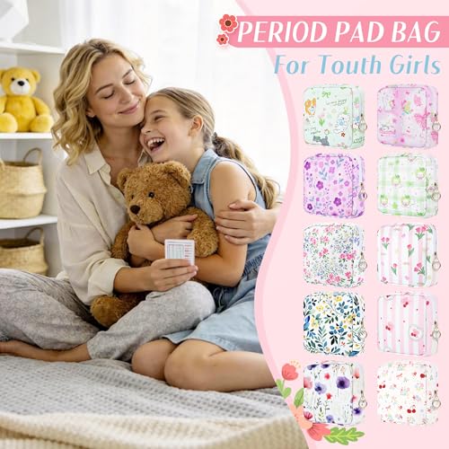 Image of Likesing 5.1'' Sanitary Napkin Storage Bag, Canvas Period Pouches for Teen Girls Women, Period Bag Tampon Holder for Purse Feminine Menstrual Sanitary Pad Pouch(Green H9285)