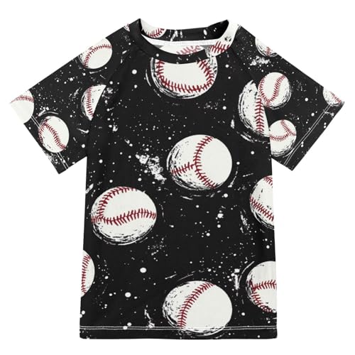 Jucciaco Boys Swimsuit Baseball Black Novelty Sport Sunscreen Kids Sun Rashguard Short Sleeve T-Shirts Swimwear Sets UPF 50+