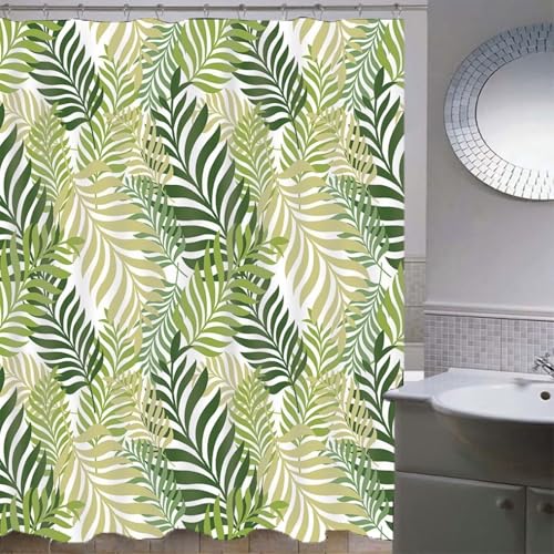 Rideau de douche vert imperméable en polyester lavable avec anneaux inclus