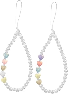 ABOOFAN 2 Pçs Alça De Pérola Para Celular Cordão De Pulseira Cordão Para Celular Portátil Alça Para Pendurar Celular Alça De Pulso Para Menina Coração Frisado Pulseira Para Celular