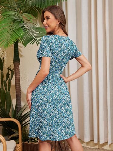 Image of Heymoments Womens Summer Short Sleeve Casual Dresses V-Neck Beach Dress with Pockets S-2XL