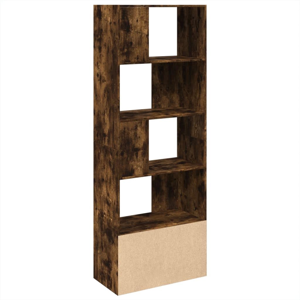 Hothingwell Bibliotheque Chene Fume 70x36x189 cm Wood Ingenierie | Wiele przegródek, stojak na książki z czasopismami, oddzielna część, łatwy do czyszczenia, dołączony uchwyt ścienny