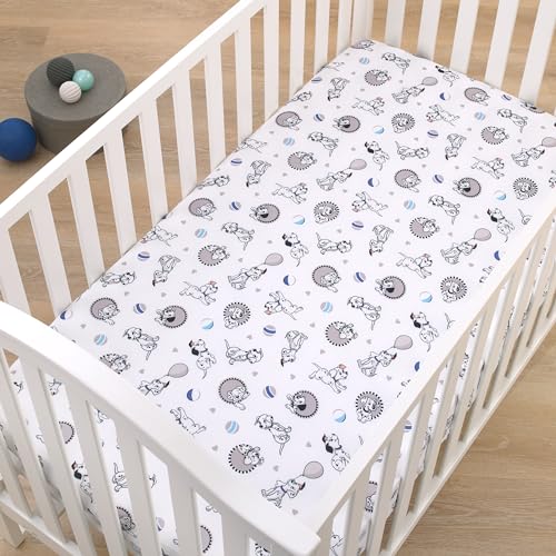 Image of Disney 101 Dalmatians Gray, Black, White, and Blue Puppies Super Soft Nursery Fitted Crib Sheet