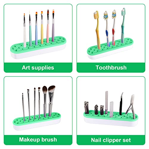 Diesisa Silicone Makeup Brush Holder, Silicone Makeup Brush Organizer, Multipurpose Nail Brush Organizer Storage For Sewing Craft Tools, Painting Pen Brushes, Stationary Tools Nail Clipper - Green #TOP3