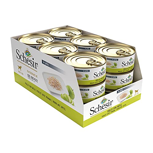 Schesir, Comida húmeda para Perros Adultos, Sabor Pollo con Manzana Preparado con filetes en gelatina con Verdaderos trozos de Fruta - Total 2,7 kg (18 latas x 150 gr) 3 SCHESIR DOG: ideala para perros adultos; es un alimento completo y equilibrado que pertenece a la línea comida húmeda
ALTAMENTE DIGERIBLE: desde el punto de vista nutricional, su fórmula fue aprobada por el Departamento de Ciencias médicas veterinarias - Alma Mater Studiorum Universidad de Bolonia
ECOSOSTENIBILIDAD: Trazabilidad completa. El origen y los procesos de elaboración de la materia prima utilizada para la producción de los alimentos se controlan constantemente.