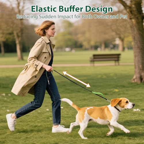 Euqvunn 3-in-1 Doppelte Gepolsterte Griffe Hundeleine – 1,6m bis 2,2m, Elastische Joggingleine Hunde Zubehör für Mittelgroße Hunde, Ideal für Laufen, Spazierengehen, Wandern & Reisen