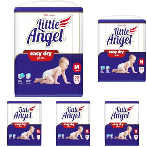 Image of Little Angel Baby Easy Dry Diaper Pants With 12 Hrs Absorption Medium (M) Size 72 Count, 7-12 Kgs - M (72 Pieces) (Pack of 5)