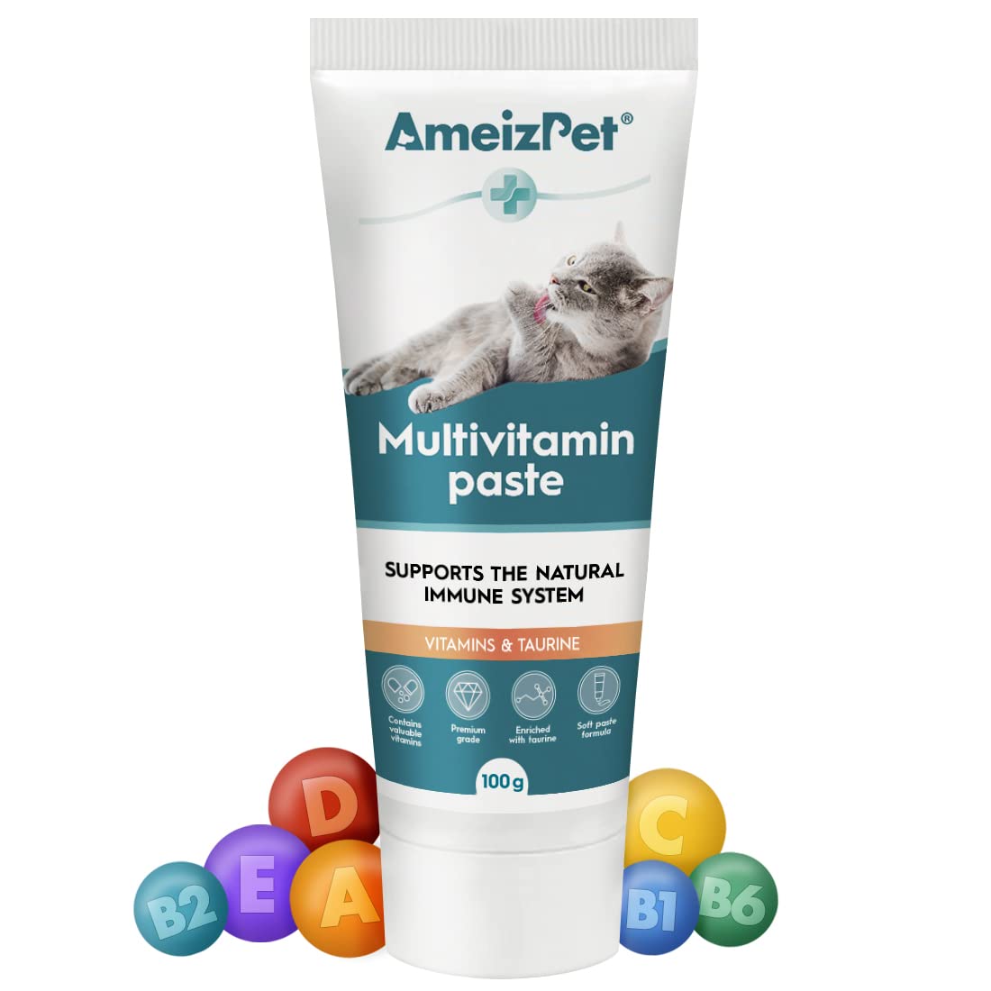 AmeizPetMultivitamine Paste for Cats, Immune System Cat Paste, Remedy for Cats with Taurine, 100g (3.52Oz)