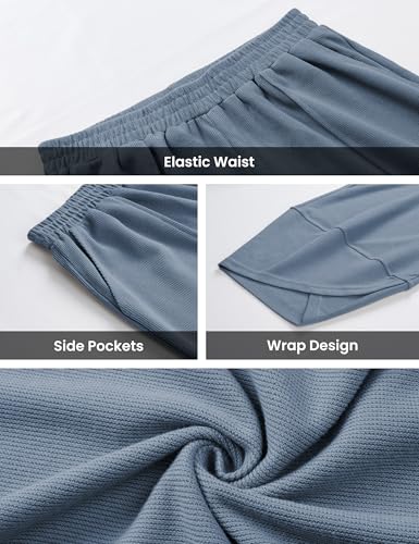 Image of Himosyber Women Cotton Pants Wide Leg Pants Casual Loose Baggy Elastic Waist Beach Palazzo Harem Pants