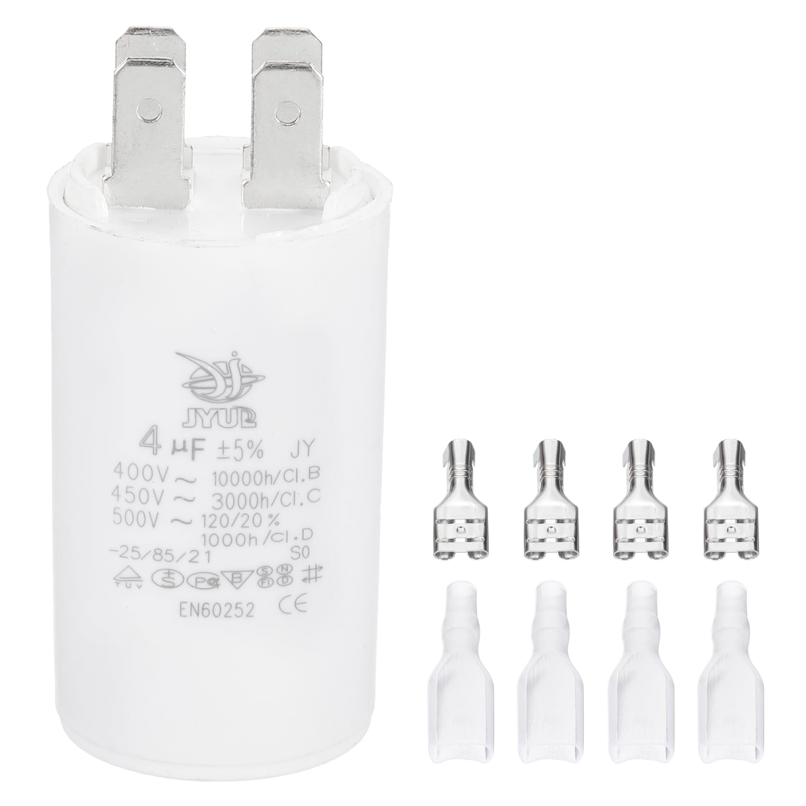 PATIKIL CBB60 4uF Run Capacitor,1 Pcs AC450V 4 Pin Double Insert with Sheath Spring, White