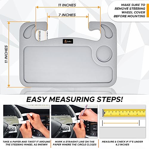 Image of EcoNour 2 in 1 Car Steering Wheel Tray (Grey) | Multipurpose Car Steering Wheel Desk for Laptop and Food | Car Tray for Eating | Steering Wheel Accessories