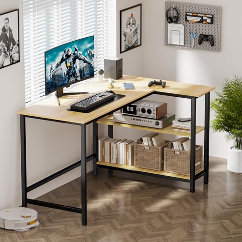 Woodynlux WDZ077 L Shaped Desk - 43 Inch Gaming Desk, Computer Corner Desk, Home Office Writing Desk With Shelf, Space-Saving Workstation Table, Modern Simple Wooden Desk, Beech thumb #5