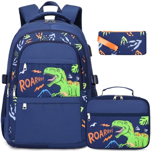ACESAK Boys Dinosaur Backpack - 3PCS School Backpack Set With Lunch Box and Pencil Case for Kindergarten, Elementary, Preschool, Middle School