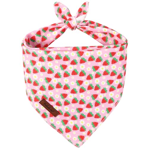 Babole Pet Sweet Strawberry Dog Bandana - Soft Pink Spring Summer Dog Neck Scarf, Cute Pet Bib for Medium Large Dogs, Kawaii Photo Dogs Cats Prop for Daily Use Parties & Pet Photography L