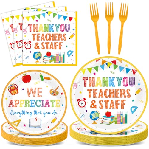 96Pcs Teacher Appreciation Week Party Supplies Thank You Teachers and Staff Paper Plates and Napkins We Appreciate You Party Decor for Office Teacher Decorations Tableware Dinnerware Serves 24 Guests