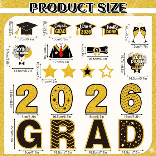 Ferraycle 21 Pcs Graduation Magnets 2026 Cruise Door Car Magnets Black Gold Congrats Grad Cap Magnetic Decorations for Refrigerator Garage Cruise Door Party Stickers by Ferraycle - Used condition - Image 2