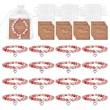 UNICRAFTALE 48 pulseras de cuentas rosas ajustables de cristal natural con cuentas de corazón dulce con tarjetas y bolsas de organza, regalos de joyería para mujeres, cumpleaños, graduación, Pascua