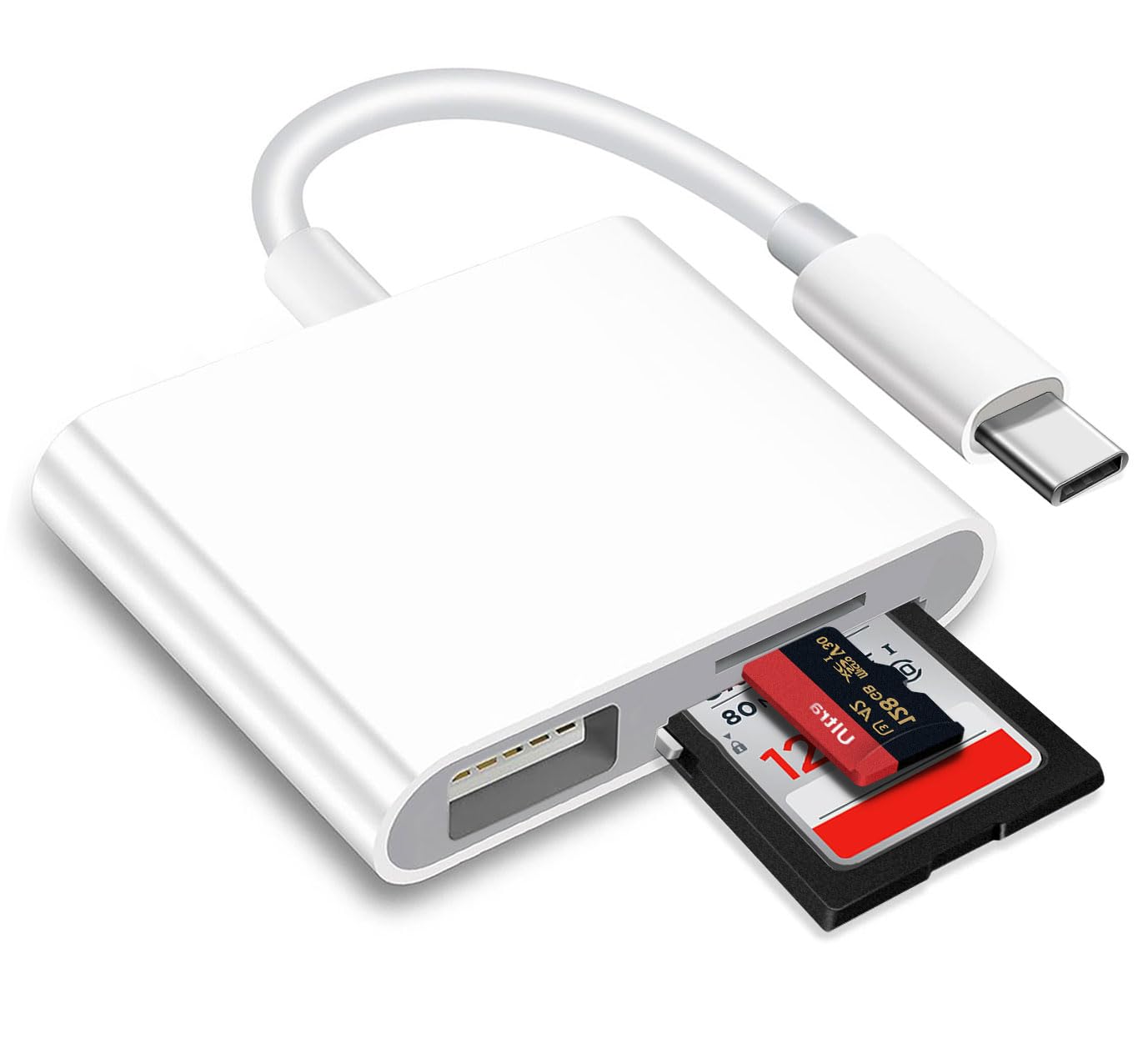 USB C SD Card Adapter, Type C Trail Camera Micro SD Card Reader, 3 in 1 USB C to USB Memory Card Adapter for New Pad Pro MacBook Pro and More UBC C Devices- C4-B3