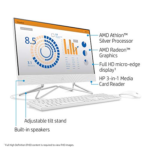 Hp 22-Inch All-In-One Desktop Computer, Amd Athlon Silver 3050U Processor, 4 Gb Ram, 256 Gb Ssd, Windows 10 Home (22-Dd0010, White), Snow White #TOP2