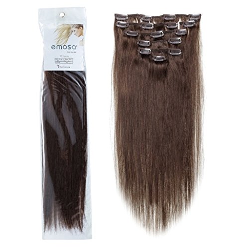 Emosa 7Pcs 70g 100% Real Full Head Remy Clip In Human Hair Extensions #4 Medium Brown Silky Soft