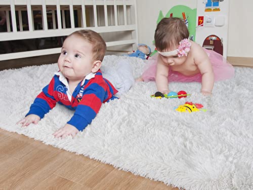 HOMORE Area Rug for Living Room 5x8 Fluffy Rug Modern Shag Rugs for Bedroom, Super Soft and Comfy Carpet, Cute Carpets for Kids Nursery Boys Girls Room Decor, Ivory
