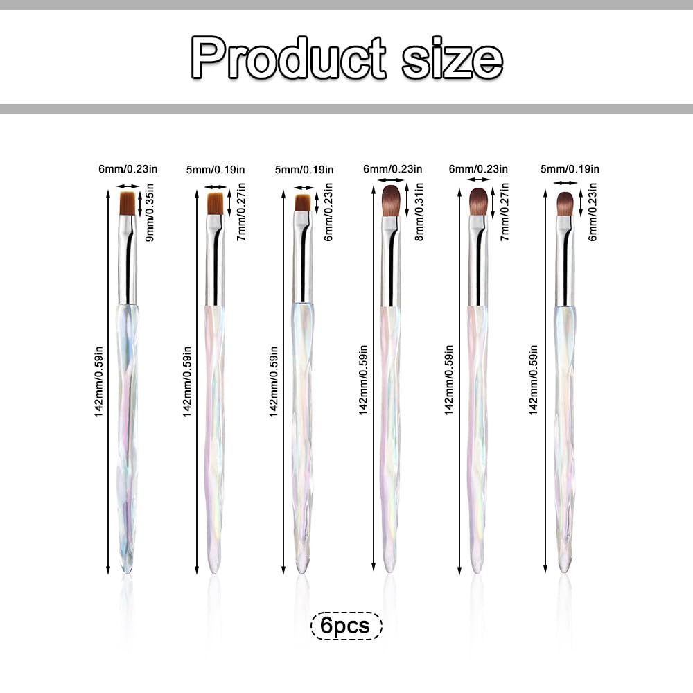 6 Pcs Acrylic Nail Brush Set, Professional Nylon Bristle Brushes for Acrylic Powder Application Nail Extension & 3D Carving - Image 2