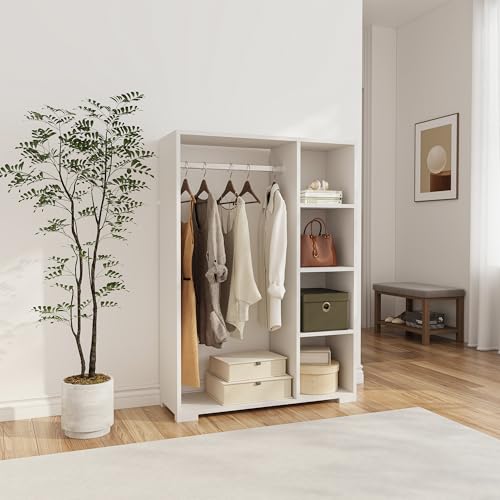 [en.casa] Armoire pour Chambre Portant à Vêtements Garde-Robe Ouvert avec Barre de Penderie 4 Compartiments de Rangement Panneau de Particules Plastique 126...
